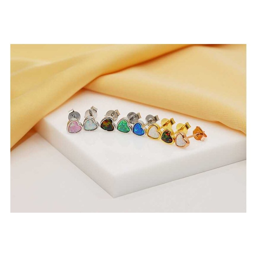 Brilio Silver Delicate silver earrings Hearts with synthetic opals EA610WG – 3