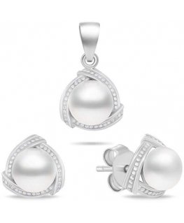 Brilio Silver Silver korusetti aidoilla helmillä SET268W (korvakorut, riipus)