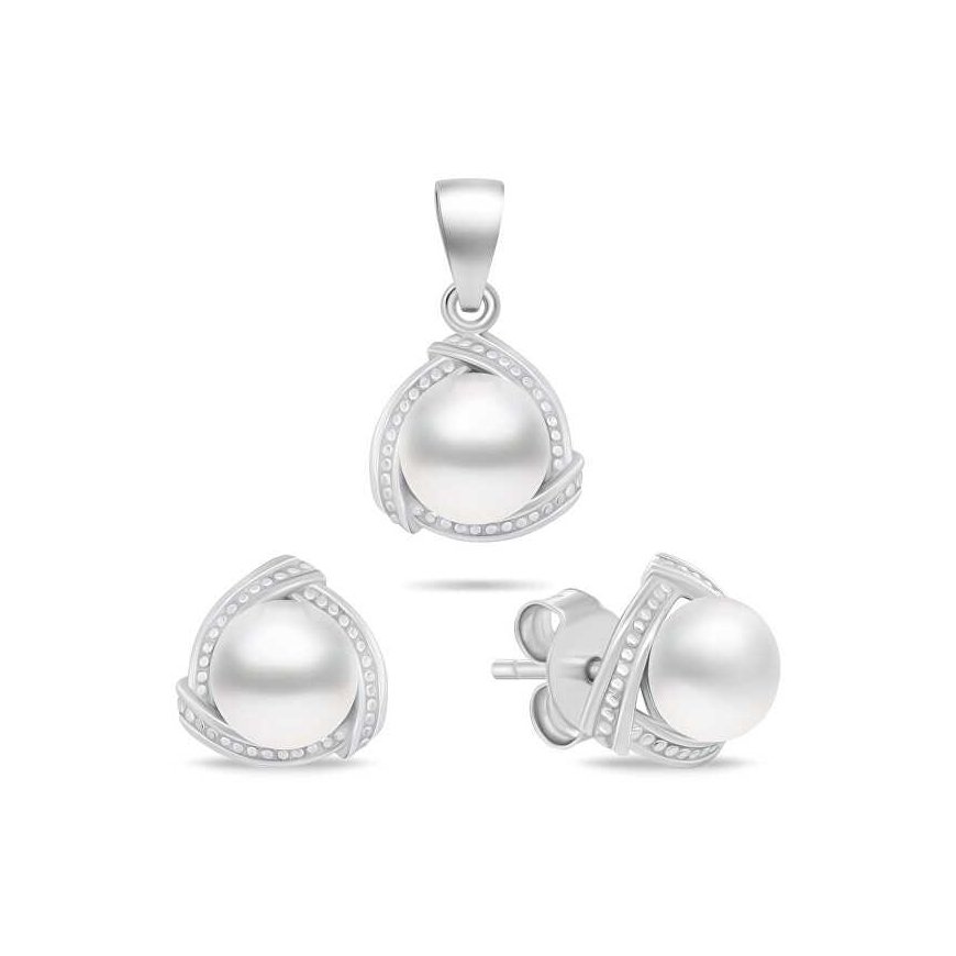 Brilio Silver Silver jewelry set with real pearls SET268W (earrings, pendant)