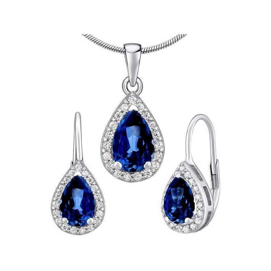 Silvego Silver set MONACO with sapphire LPS0341BS (earring, pendant)