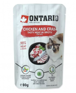 Canned cat food : Ontario Pouch Chicken and Crab in Broth, 80 g