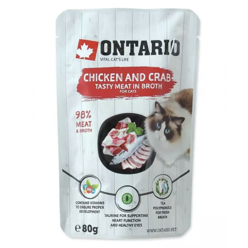 Canned cat food : Ontario Pouch Chicken and Crab in Broth, 80 g