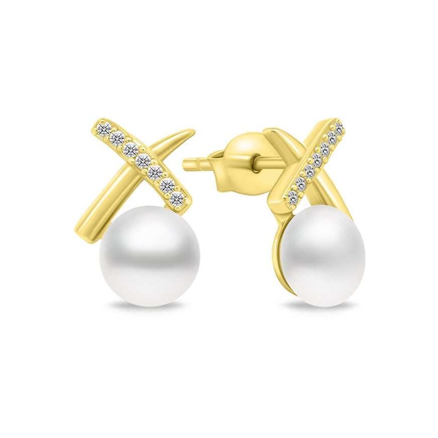 Brilio Silver Brilio silver sparkling gold-plated pearl earrings EA906Y