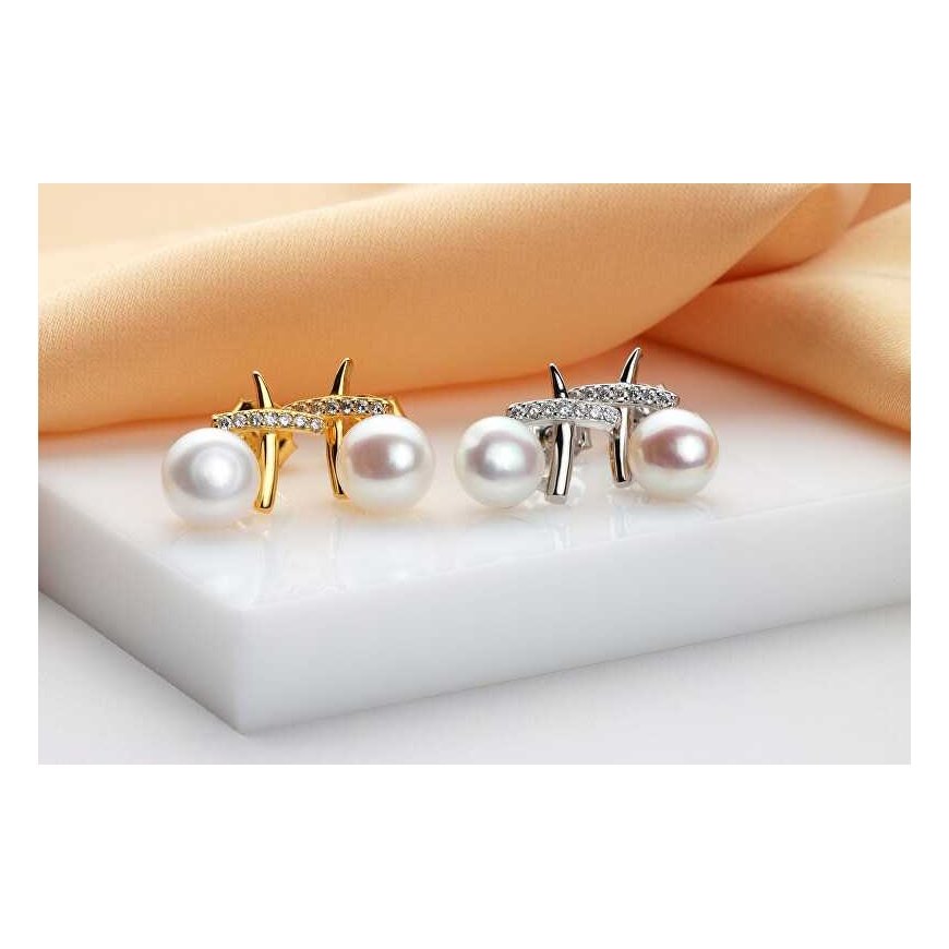 Brilio Silver Brilio silver sparkling gold-plated pearl earrings EA906Y – 2
