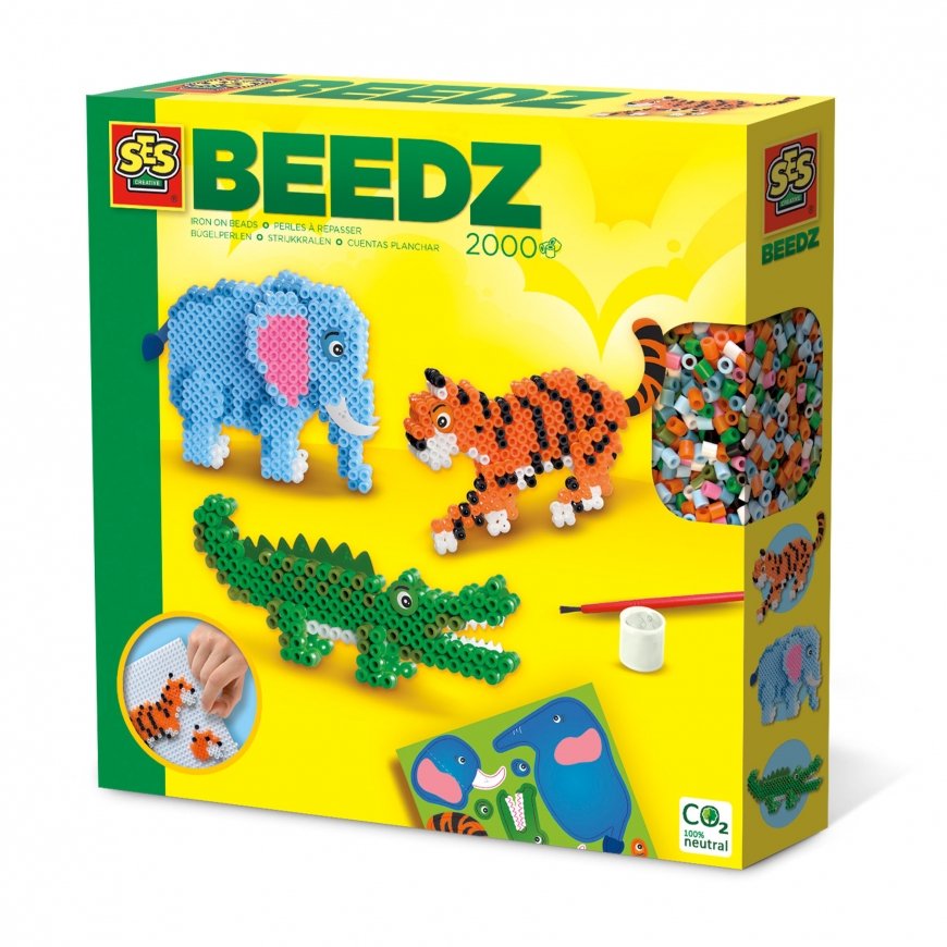SES Creative Beedz Iron on beads - Safari animals - 2000 Iron on beads, High quality, Bright colours