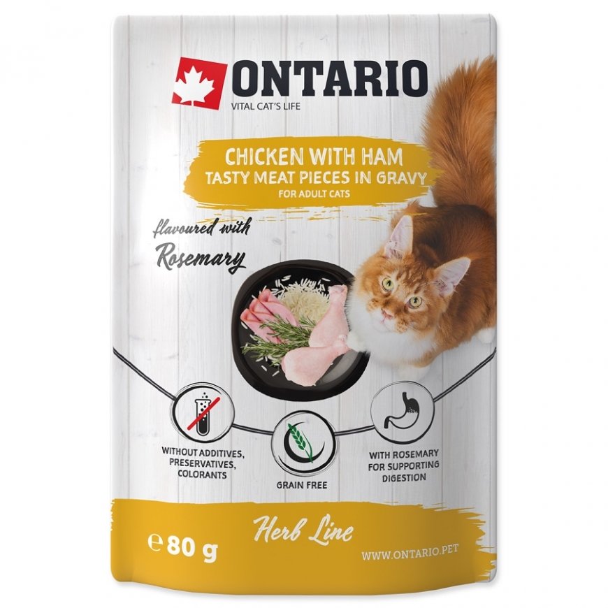 Canned cat food - Ontario Herb Chicken with Ham, Rice and Rosema