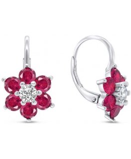 Brilio Silver Brilio Silver Delicate silver earrings with fuchsia zircons Flowers EA307WR