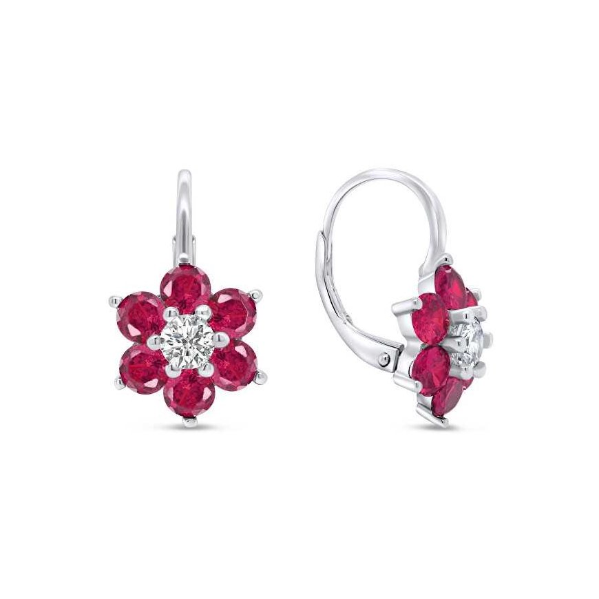 Brilio Silver Brilio Silver Delicate silver earrings with fuchsia zircons Flowers EA307WR