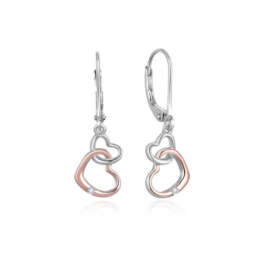 Beneto Romantic silver two-tone earrings with hearts AGUC2608