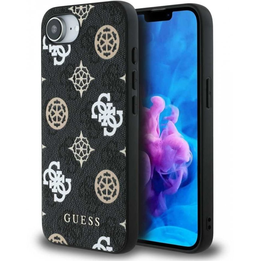 Guess PU 4G Peony MagSafe Apple iPhone 16e phone case black