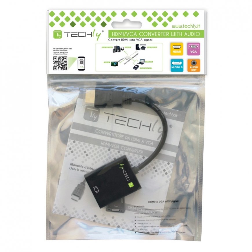 Techly HDMI - VGA+3.5mm+Micro USB B M/F 0,15 m Melns – 2