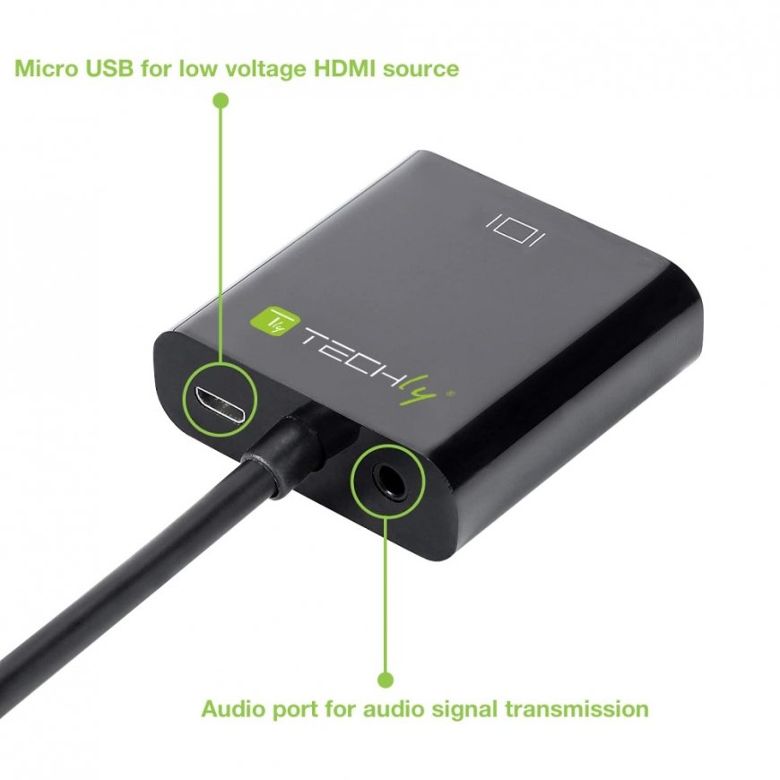 Techly HDMI - VGA+3.5mm+Micro USB B M/F 0,15 m Must – 5
