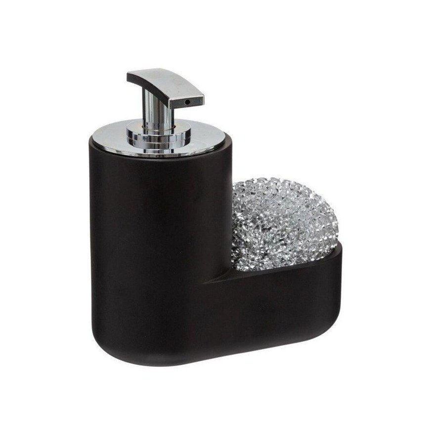 5five Simply Smart Liquid Dish Dispenser + Wire Brush, Black