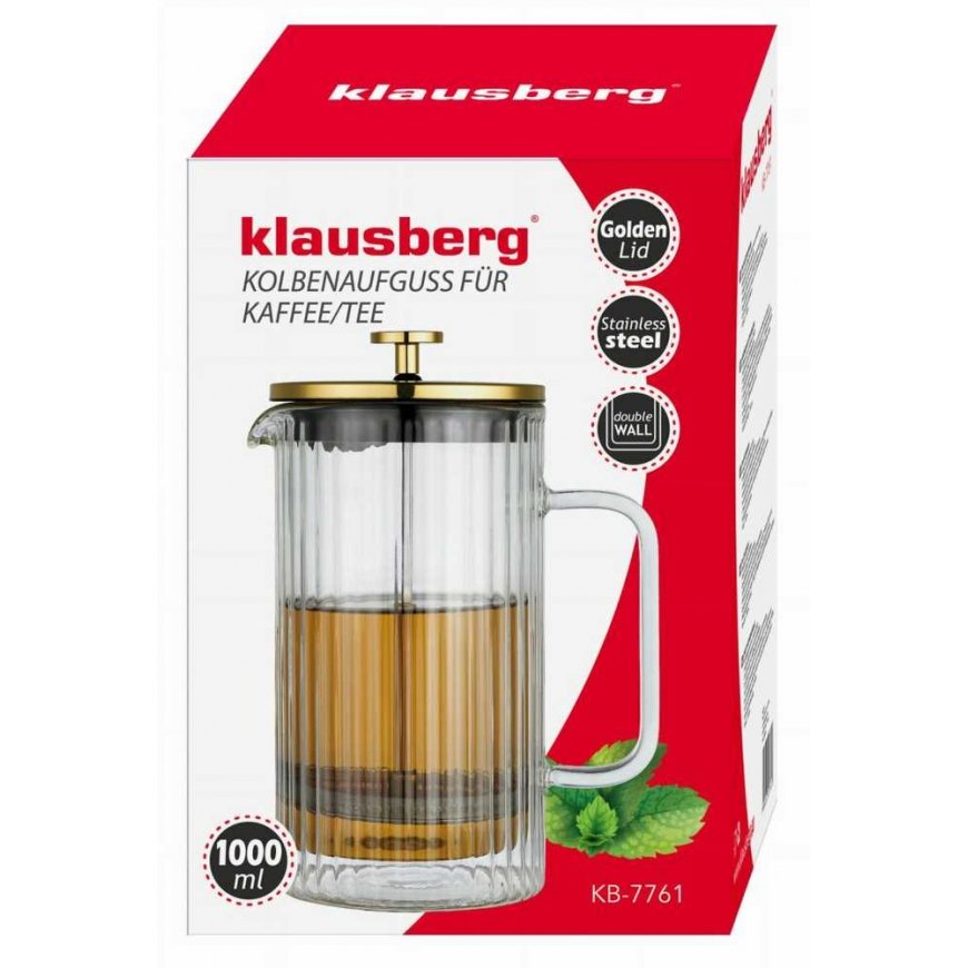 ZAPARZACZ DO KAWY HERBATY SZKLANY 1000ML FRENCH PRESS KLAUSBERG KB-7761 Golden – 5