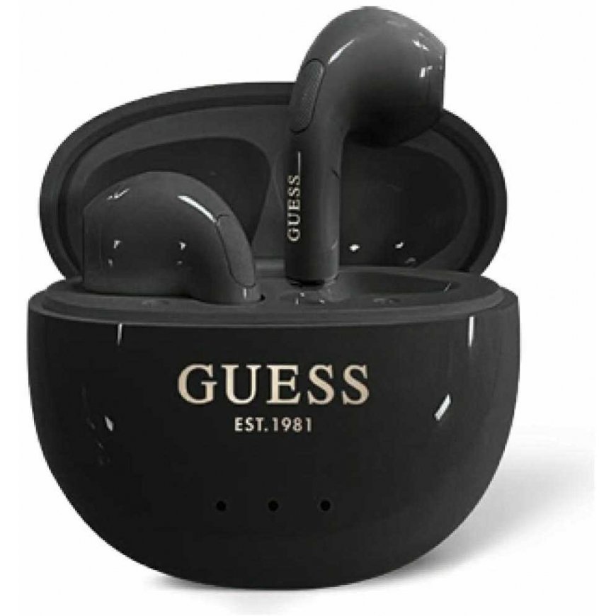 TWS Earphones Guess Glossy Effect Egg Shape Printed Classic Logo Black
