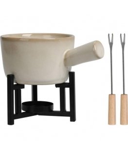 Home Styling Collection Cheese fondue set, porcelain pot, 2 forks