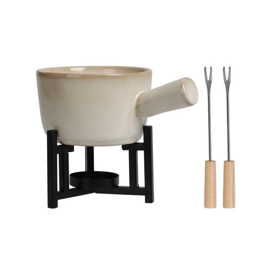 Home Styling Collection Juustofondue-setti, posliiniastia, 2 haarukkaa