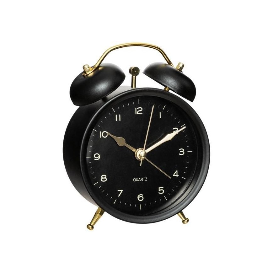 Atmosphera Gold Alarm Clock with Gold Tips, Black