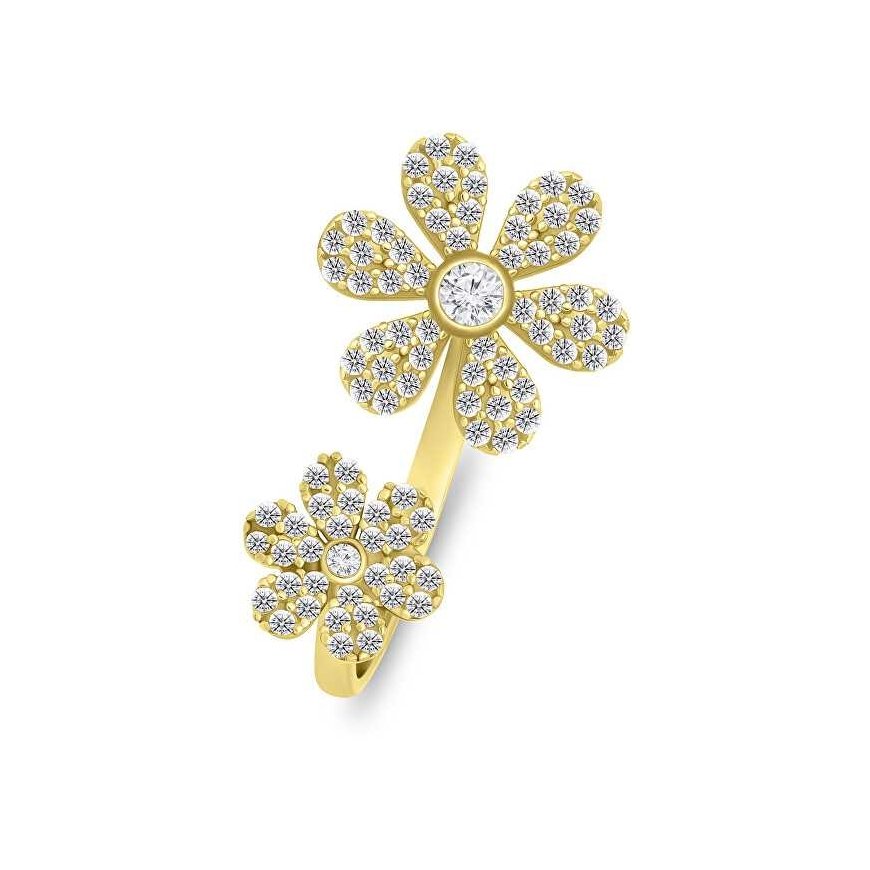 Brilio Silver Charming gold-plated open ring with zircons RI075Y