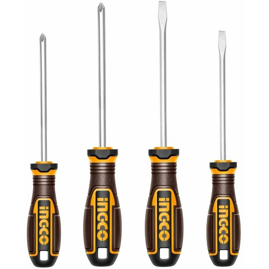 Ingco HKSDS0428 Screwdriver flat+cross set 4pcs