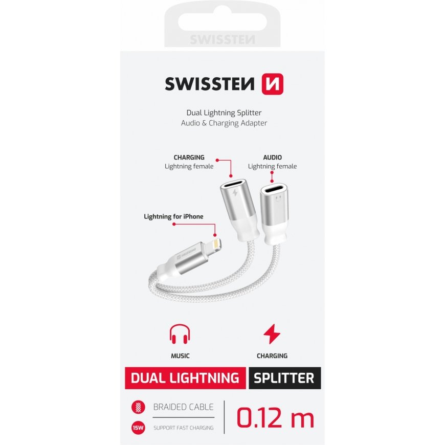 Swissten Textile Lightning Audio Charging Adapter