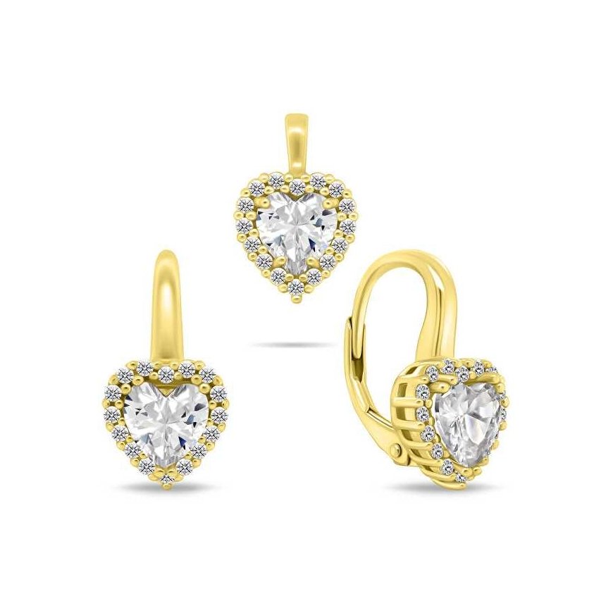Brilio Silver Gold-plated heart jewelry set with zircons SET273Y (earrings, pendant)