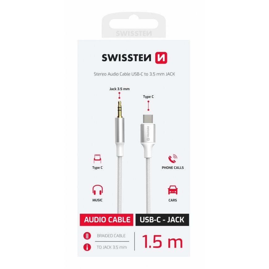 Swissten Audio Adapter Textile USB-C - 3.5mm Jack Cable 1.5m