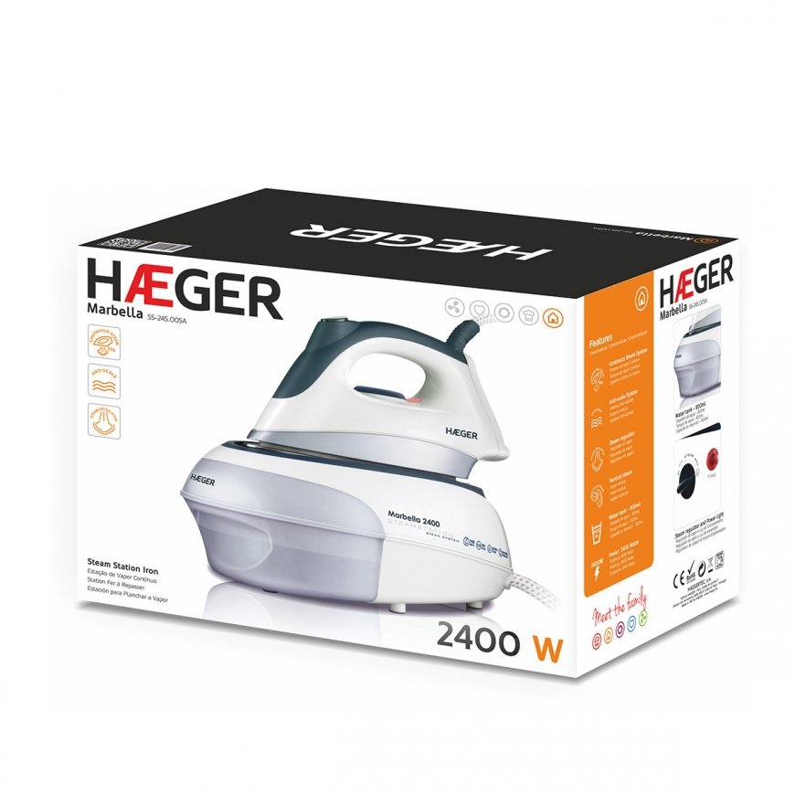 Haeger SS-24S.005A gludeklis Tvaika gludeklis Nerūsējošā tērauda gludināšanas virsma 2400 W Melns, B – 4