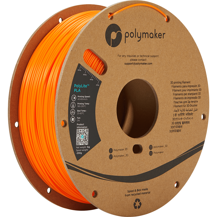 Polymaker PolyLite PLA - 1kg - 1.75mm - Oranžinis