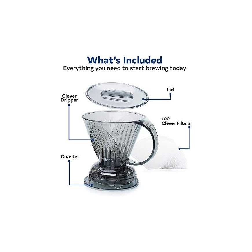 Clever Dripper - L 500ml läpinäkyvä harmaa + 100 suodatinta – 4