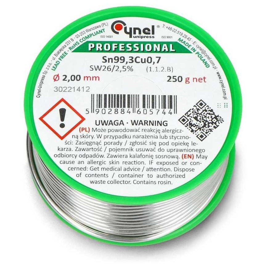 Solder Cynel LC99.3 SW26 250g/2mm - lead-free