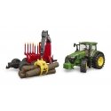 BRUDER John Deere 7R 350 with forestry trailer and 4 trunks