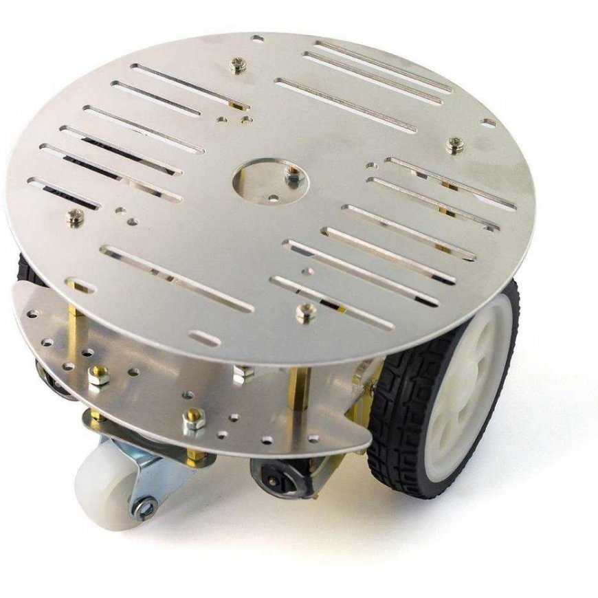 Oem Round 2WD Chassis - Robot Chassis with DC Motor Drive - Gray Aluminum