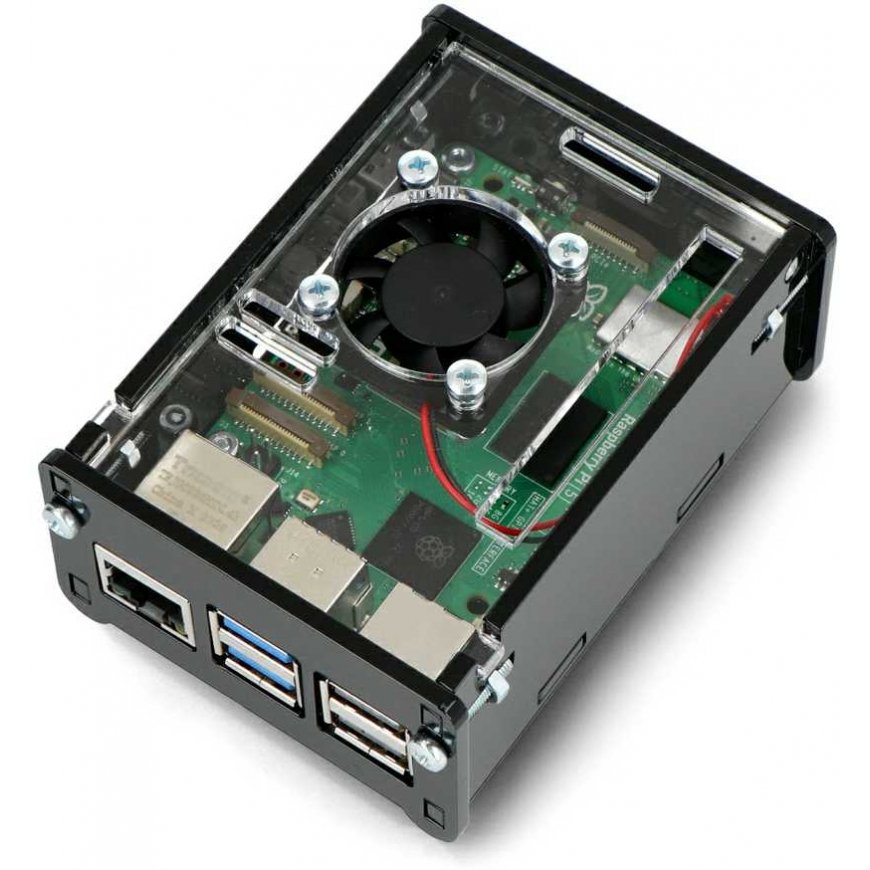Gravlaser-kotelo Raspberry Pi 5:lle tuulettimella - musta