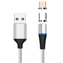 PremiumCord USB Cable PremiumCord Magnetic Micro USB and USB-C Charging and Data Cable, 1m, Silver
