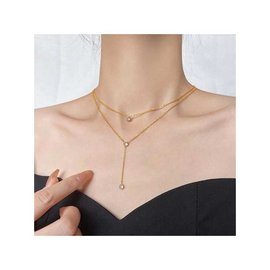 Troli Charming double gold-plated necklace with zircons – 4