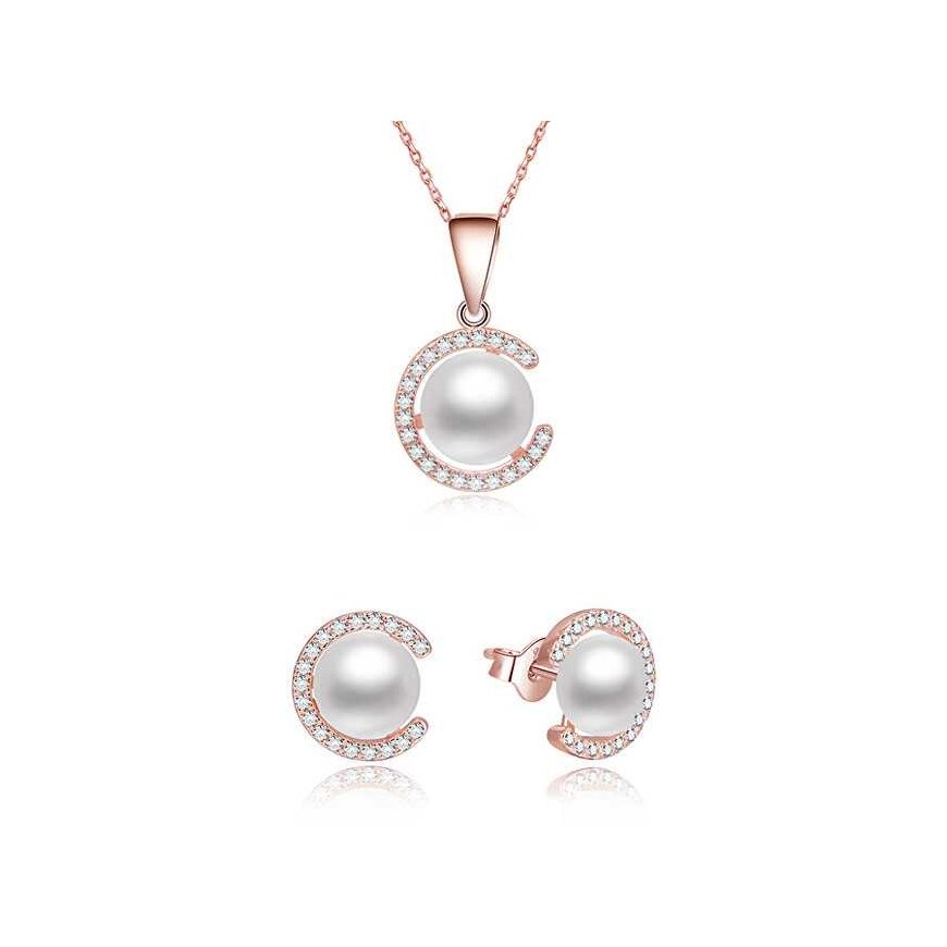 Bennett gold-plated silver jewelry set with real pearls AGSET285P-ROSE (necklace, earrings)