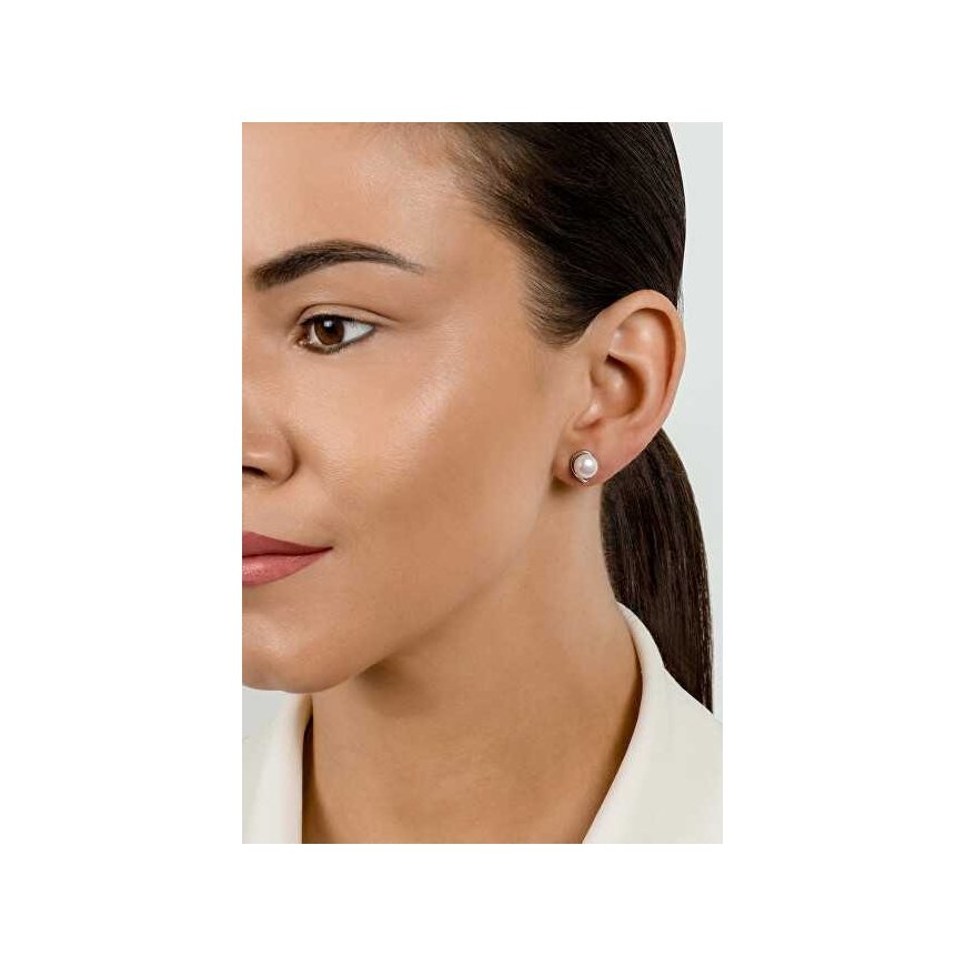 Brilio Silver Minimalist gold-plated earrings with real pearls EA595Y
