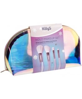 Killys Holo Makeup rinkinys iš 4 makiažo šepetėlių kosmetinėje