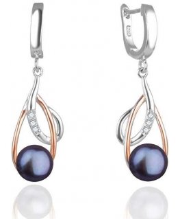 Beneto Luxurious two-tone earrings with real dark pearls AGUC2676P-DARK Blue
