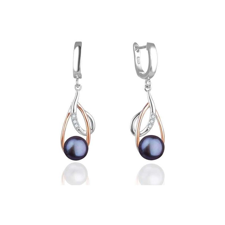 Beneto Luxurious two-tone earrings with real dark pearls AGUC2676P-DARK Blue