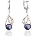 Beneto Luxurious two-tone earrings with real dark pearls AGUC2676P-DARK Blue Beneto Luxurious two-tone earrings with real dark pearls AGUC2676P-DARK Blue
