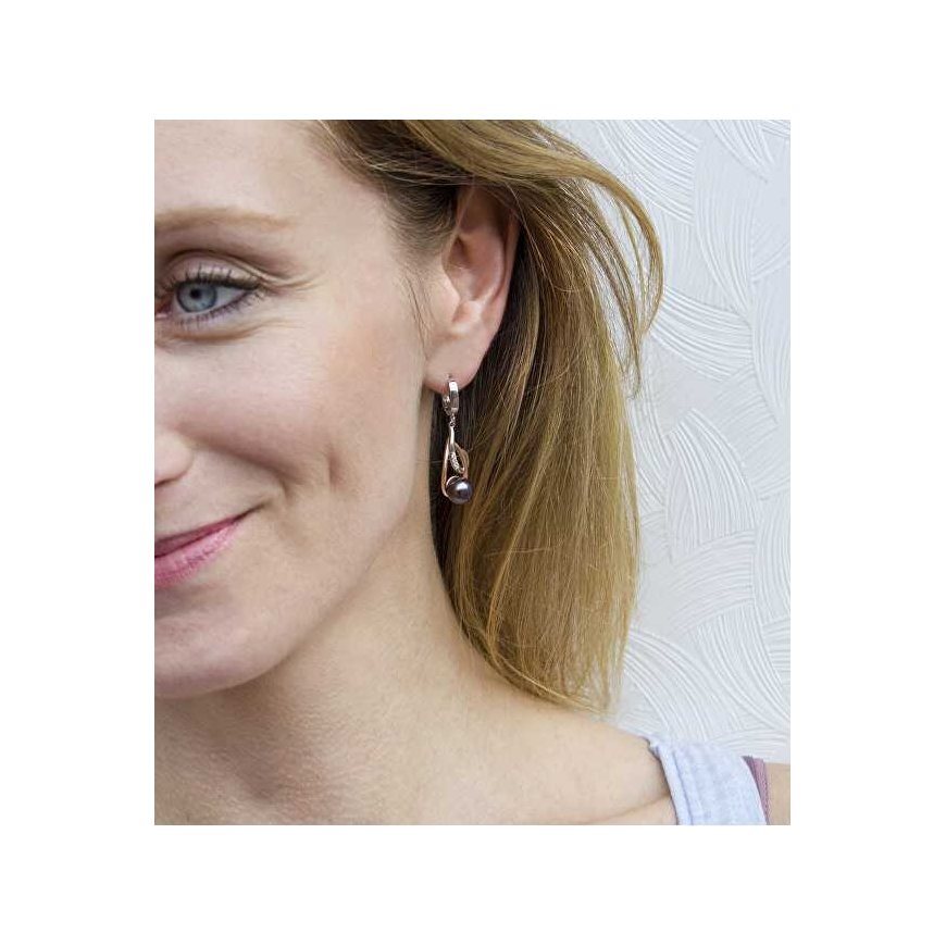 Beneto Luxurious two-tone earrings with real dark pearls AGUC2676P-DARK Blue – 2