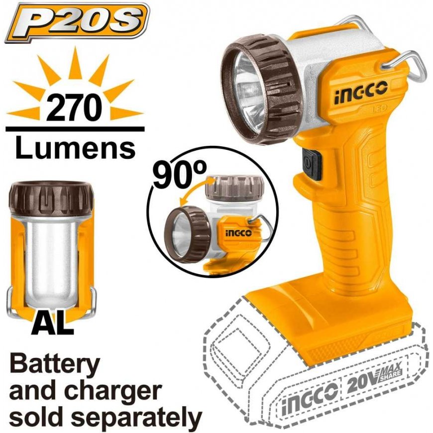 Ingco CWLI2038 cordless work torch without battery and charger – 2