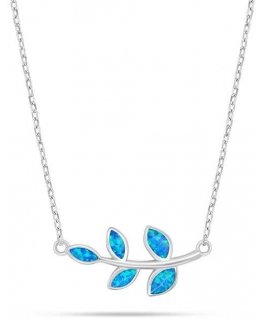 Brilio Silver Decent silver leaf necklace with blue opal NCL165WB