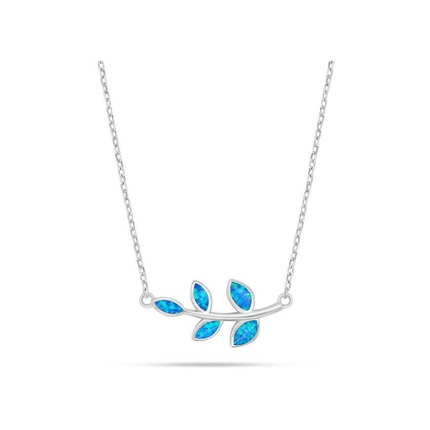 Brilio Silver Decent silver leaf necklace with blue opal NCL165WB