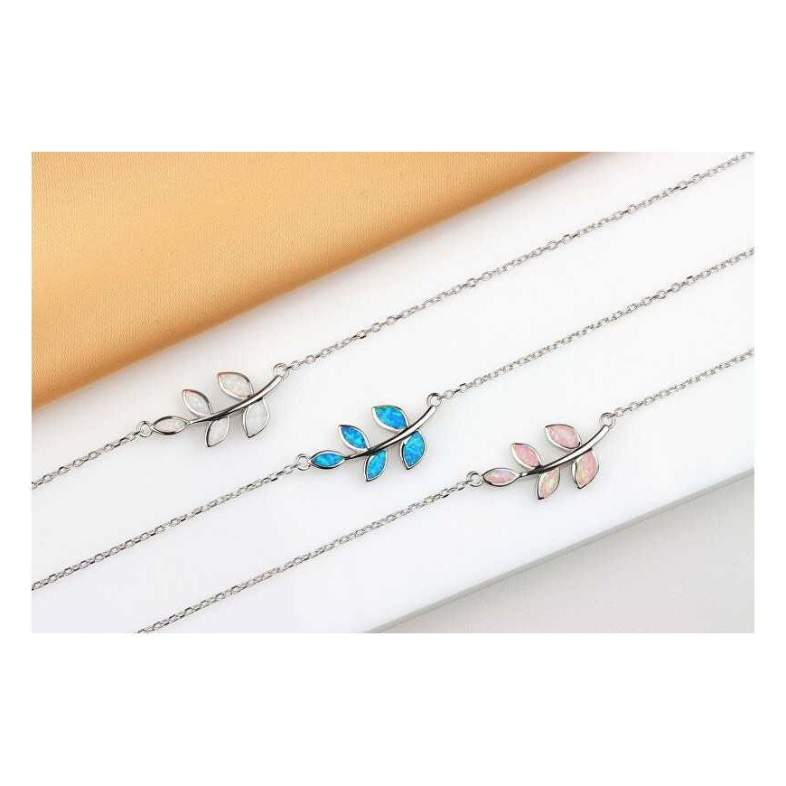 Brilio Silver Decent silver leaf necklace with blue opal NCL165WB – 4