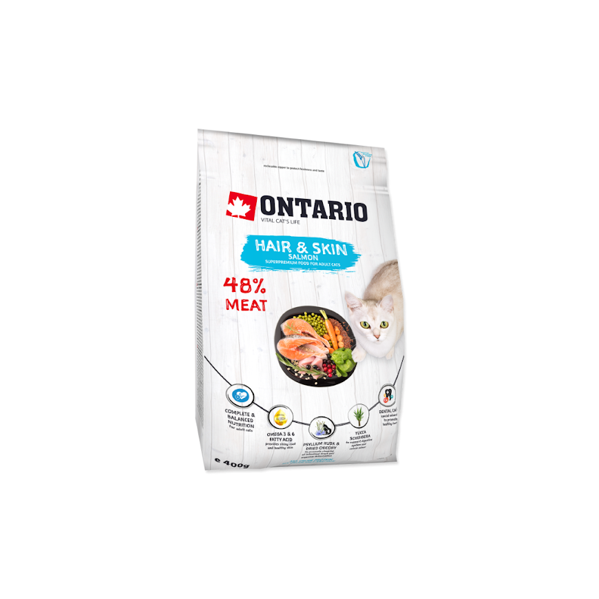 Dry cat food - Ontario Cat Hair and Skin, 400 gr