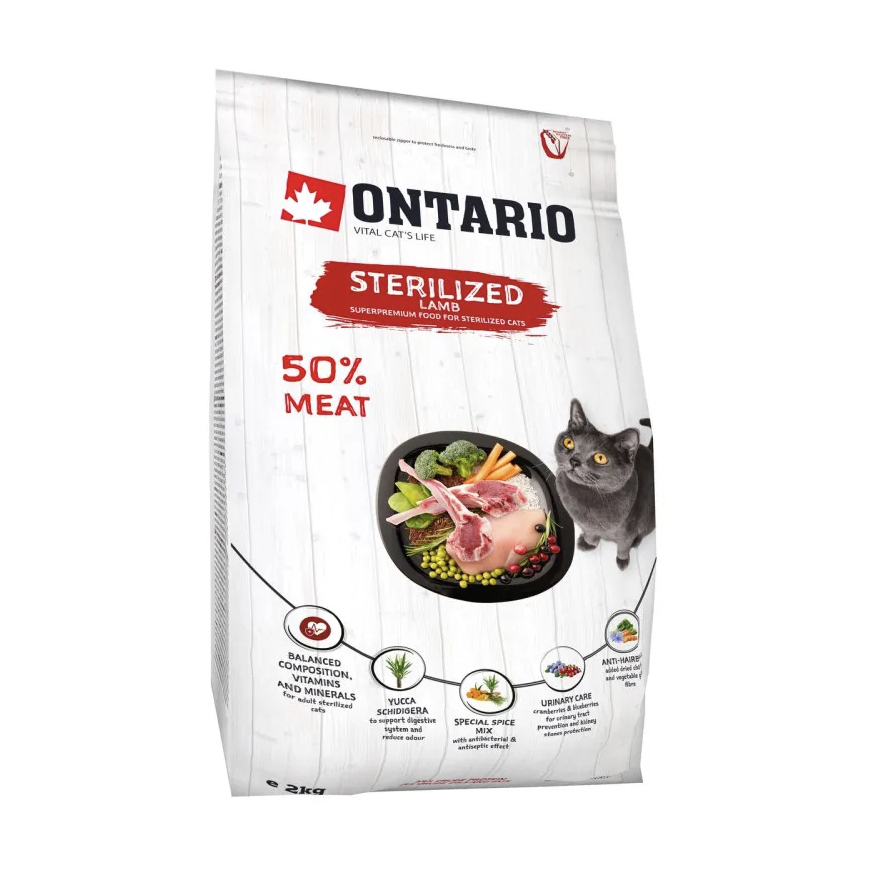 Dry cat food - Ontario Cat Sterilised Lamb, 2 kg