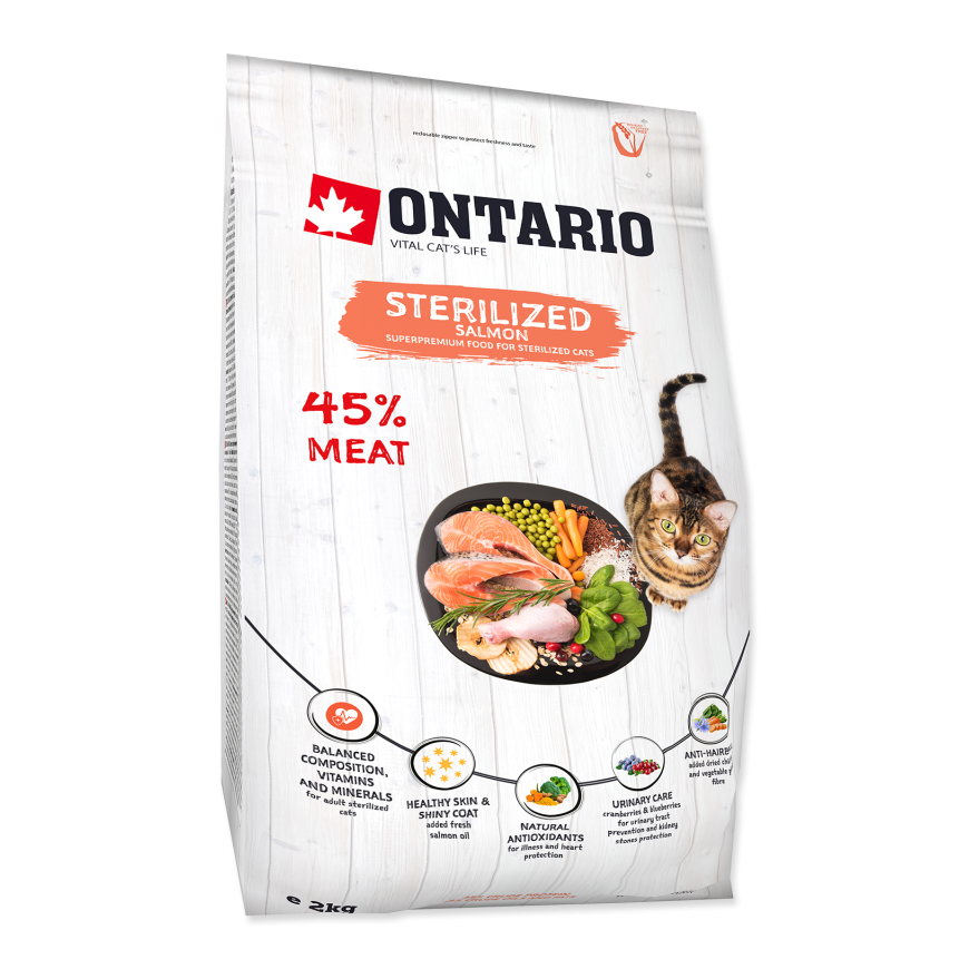 Dry cat food : Ontario Cat Sterilised Salmon, 2 kg